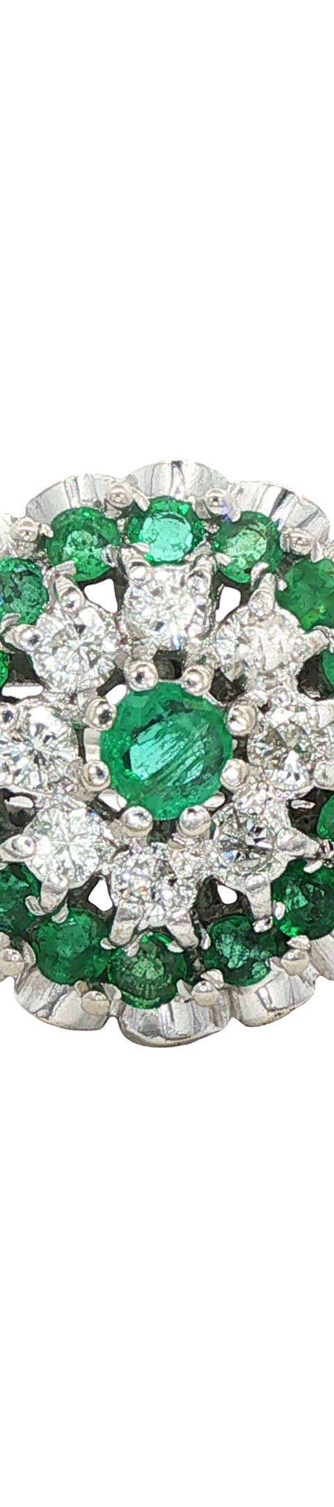 Vintage 14K White Gold Ring with Emerald and Diamond